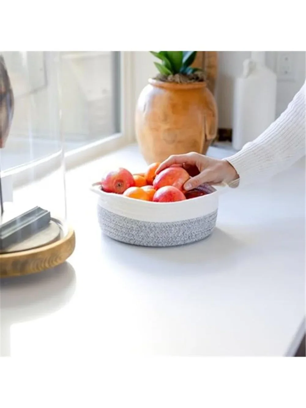 New NaturalCozy 5-Piece Round Woven Cotton Rope Storage Baskets for Organizing,
